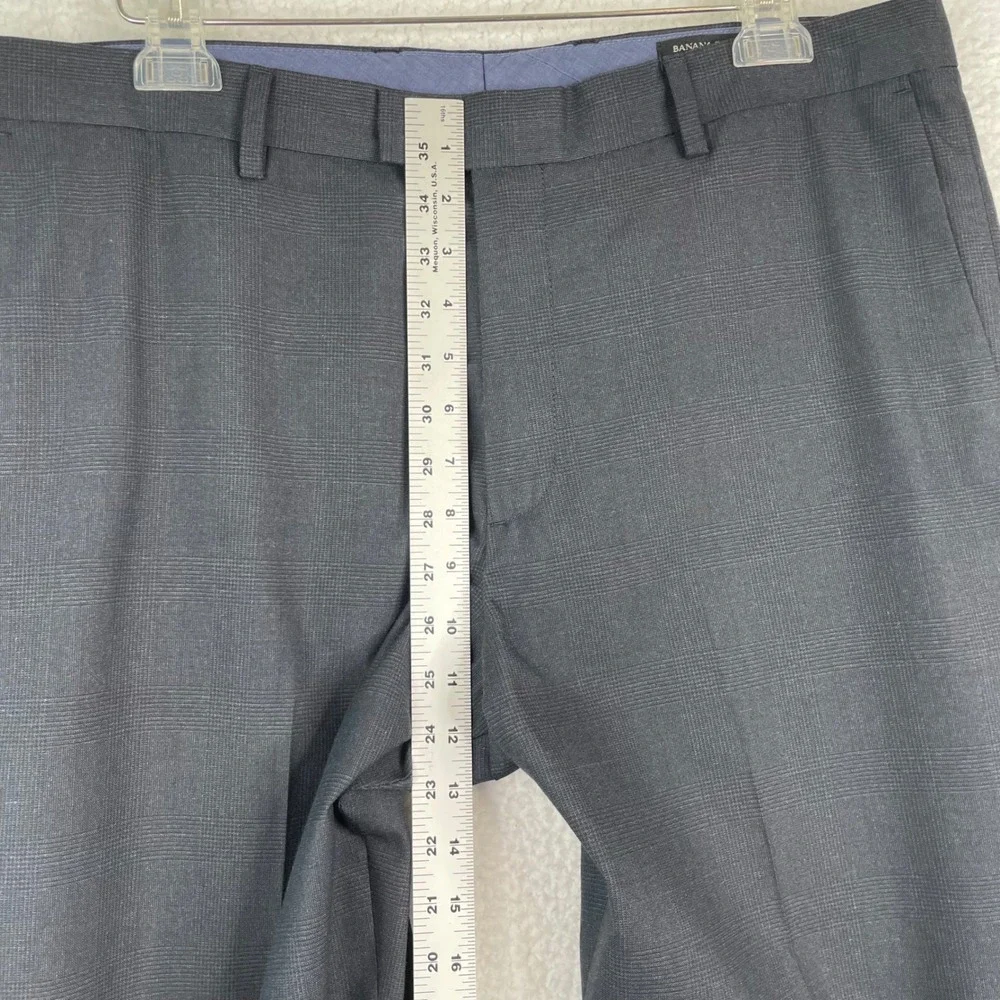 Banana Republic Mens 35x30 Dark Gray Glen Plaid Standard‎ Fit Dress Pants Slacks